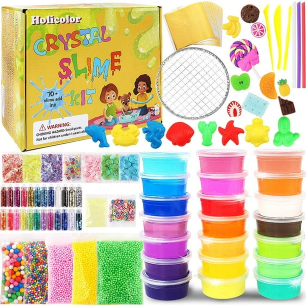 Slime Making Kit with 18 Colors Crystal Clear Slime Glitter Powder and More for Kids Art Craft Toys Ultimate Glow in The Dark Powder DIY Slime Kit Set for Girls Boys
